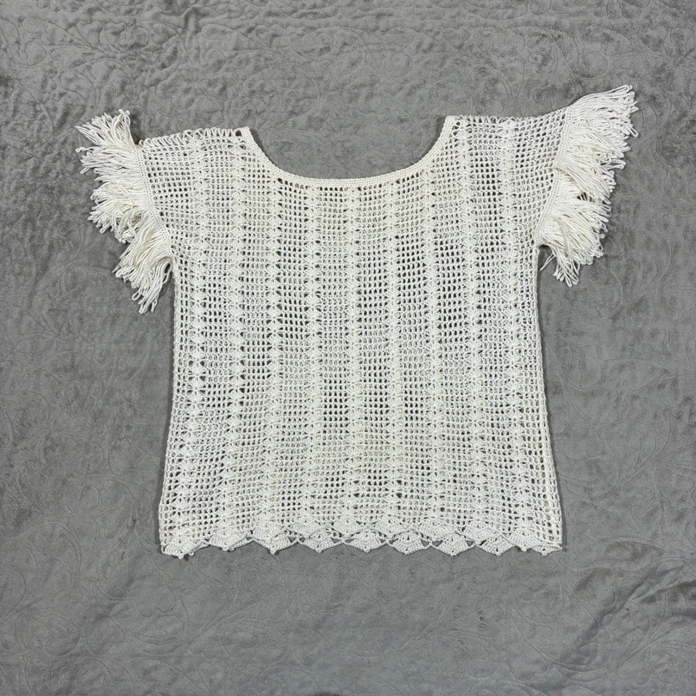 Unbranded Crochet Knit Fringe Top Size M Mesh Festival Boho Earthy Beachy Indie